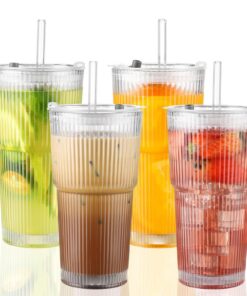 Lxoraziy 600 ml Trinkgläser Longdrink, wiederverwendbarer Eiskaffee Becher, Geschenk Set