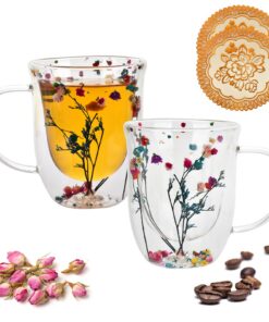 QHYK Latte Macchiato Thermobecher, Doppelwandige Isolierung, Trockenblumen Baum des Glücks Dekoration - Partei & Geschen