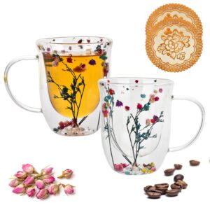QHYK Latte Macchiato Thermobecher, Doppelwandige Isolierung, Trockenblumen Baum des Glücks Dekoration - Partei & Geschen
