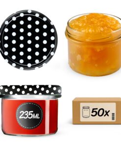 KADAX Marmeladengläser 50er Set 235 ml Schwarz gepunktet mit Schraubdeckel Ø 82 mm