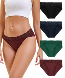 INNERSY Baumwolle Spitzen Unterwäsche Damen Hohes Bein Pantys 4er Pack | INNERSY OEKO-TEX STANDARD 100 Baumwolle Damen