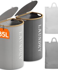 Lifewit 170L Wäschekorb Grau Silbergrau, faltbar, 2er Pack, Großer Wäschesammler RC-S Standard 100 Lifewit 170L Wäscheko