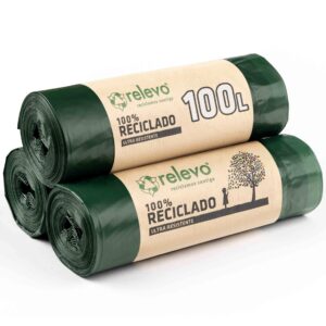 Relevo 30 Stück Müllbeutel 100 L - 100% Recycelt Müllsäcke mit Zugband