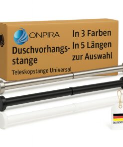 Onpira® Teleskopstange ohne Bohren – Duschvorhang- & Gardinenstange (Edelstahl, Schwarz/Weiß) | Klemmbefestigung, starke