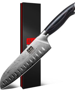 Schanzu Santoku Küchenmesser, Hohem Kohlenstoffgehalt, 18 cm, professionell, scharf, ergonomischer Grifffett