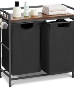 HAUSPROFI Wäschekorb Schwarz 2 Abnehmbare Oxford-Tuchbeutel 2 x 46 Liter