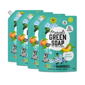 Marcel's Grün-Seife Farbwaschmittel Nachfüllpaket Pfirsich & Jasmin – 4 x 1 L (92 Waschgänge) – vegan, palmölfrei, mikro
