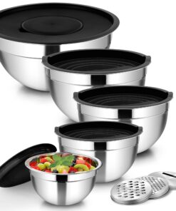 Homikit 5-TLG Edelstahl Rührschüssel Set Schwarz Verrühren Mixen Spülmaschinenfest 4,6L/2,8L/1,6L/1,2L/0,7L & Stapelbar