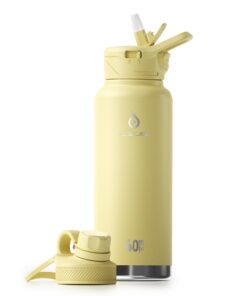 IDEUS Doppelwand Vakuumisolierte Wasserflasche 40oz Hellgelb für Sport und Outdooraktivitäten mit auslaufsicherem Schrau