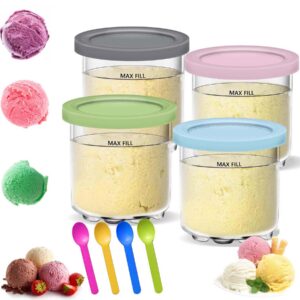 Creami Behälter 4er-Set für Ninja Eismaschine NC301,NC300,NC299AMZ - Farbige Eisbecher mit 4 Pcs Löffeln - Speiseeis Beh