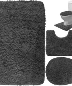 Badezimmerteppich-Set badvorleger mit Ausschnitt rutschfest waschbar Grau 22061 Badezimmerteppich-Set WC-Vorleger Waschb