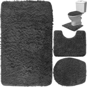 Badezimmerteppich-Set badvorleger mit Ausschnitt rutschfest waschbar Grau 22061 Badezimmerteppich-Set WC-Vorleger Waschb