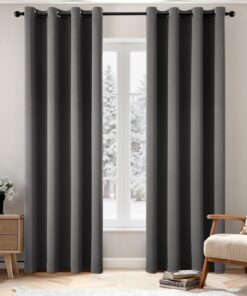 EMEMA Verdunklungsvorhänge Grau Für Wohnzimmer und Schlafzimmer - Blickdicht mit Ösen, H225 x B140 cm - Jeder H225 x B14