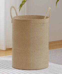 72L groß Rund Wäschesammler mit Baumwoll Henkel für Kinderzimmer aus Jute | Geflochener 72L Wäschekorb für Kinderzimmer