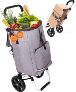 Homecall Einkaufstrolley 50L + 5L Kühlfunktion bis 50KG 3in1 klappbar mit Rollen (Geometrie-Print)