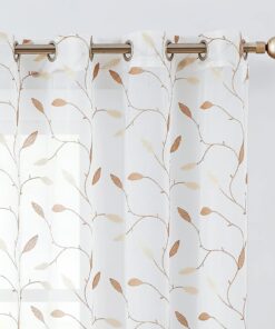 Lazzzy Bestickte durchsichtige Vorhänge Blumen Blatt Weiß für Schlafzimmer und Wohnzimmer