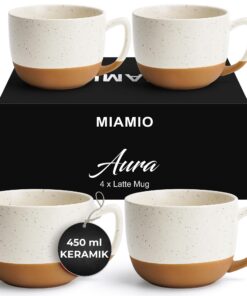 MIAMIO Aura Kollektion - Elegante Latte Tassen 450ml 4er-Set - Kaffeetassen für Café, Tee & heiße Schokolade - Cremig Ka