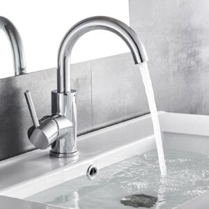 Auralum Hoch Messing chrom Wasserhahn Bad 360 grad drehbar, Waschtischarmatur Hoch für Badezimmer/Küche, 60CM Schlaucs E