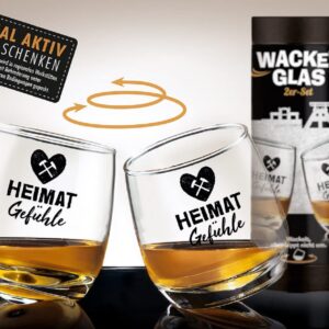 GILDE 44269-2er Set Wackelglas Heimat Gefühle | Spülmaschinenfest | Hochwertiges Glas | Für Gläserliebhaber | Festliches