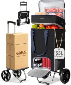 Ytonet Einkaufstrolley Klappbar mit Kühlfach 55 Liter/68 kg 3in1 Wasserdicht Schwarz
