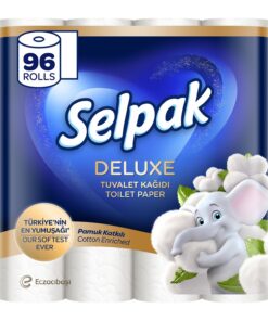 Selpak Deluxe Toilettenpapier, 4160 Blatt, Extra Weich und Stark, Baumwollfasern, 96 Rollen (3 x 32 Rollen)