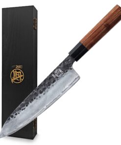 MITSUMOTO SAKARI Hochwertiges Handgeschmiedetes Küchenmesser 22 cm Gyuto, Premium Hochkohlenstoffstahl, japanisches Küch