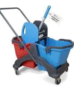 G.I.V. Putzwagen mit Wischmopp Presse - Doppelfahreimer 2x 18L rot/blau - Gebäudeputz Reinigungswagen Industrie Gewerbe