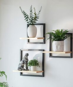 Schwarz Metall Wandregal 3er Set Quadratisch Modern für Wohnzimmer