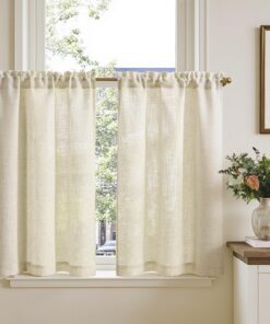 TOPICK Scheibengardinen für Wohnzimmer und Küche Lichtdurchlässig Kurz Gardinen 65x90 cm Tunnelzug 2er Set