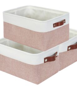 Mangata Rosa und Weiß Aufbewahrungsboxen mit Griffen aus Kunstleder (Medium, 3 Stück) Mangata Rosa und Weiß weiche Auf
