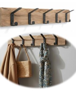 Vintage Holz Wandgarderobe 5 Haken Eiche Braun Stabile Garderobenhaken LS-LebenStil