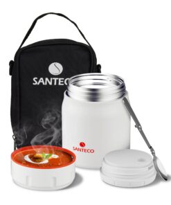 SANTECO Thermobehälter für Essen, 500 ml Edelstahl Warmhaltebehälter, 12 Std. Warm & Kalt, Speisegefäß mit Löffel und Tr