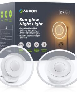 AUVON Sun-glow Nachtlicht Steckdose mit Bewegungssensor, 2 Stück Warmweißes LED Nachtlicht mit EINSTELLBARER Helligkeit