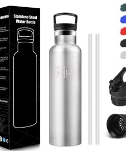 HoneyHolly Edelstahl Trinkflasche 750ml BPA-Frei Auslaufsicher Doppelwandig mit Strohhalm Kohlensäure Geeignet