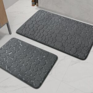 Chakme Anti-Rutsch-Badematten Set dick, absorbierend waschbar dunkelgrau für Bad, WC und Boden