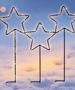 Spetebo LED Gartenstecker Metall 3 Sterne mit Timer für Außen - Weihnachten Garten Deko Beleuchtung mit Erdspieß - Adven