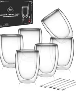 LIBWYS Doppelwandige Kaffeetassen mit Loffel Cappuccino Thermo Teetassen ohne Griff 6x350ml