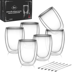 LIBWYS Doppelwandige Kaffeetassen mit Loffel Cappuccino Thermo Teetassen ohne Griff 6x350ml