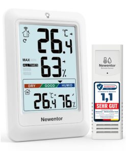 Newentor Thermometer Hygrometer innen außen mit Außensensor - MAX MIN 24/48 Std. Luftkomfort-Anzeige - Schwarz beleuchte