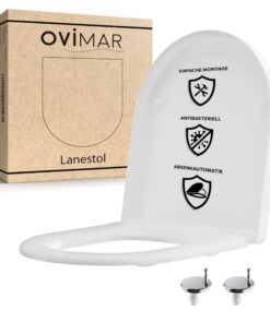 OVIMAR WC Sitz Lanestol D Form Weiß | Toilettendeckel mit Absenkautomatik Softclose und Quick-Release-Funktion | Duropla