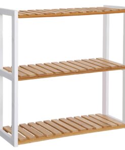 SONGMICS Badezimmerregal Bambus-Regal Pflanzenregal Natur und Weiß freistehend Wohnzimmer Flur Küche 60 x 15 x 54 cm The