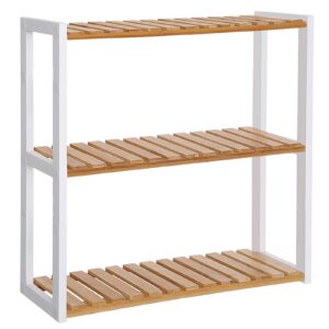 SONGMICS Badezimmerregal Bambus-Regal Pflanzenregal Natur und Weiß freistehend Wohnzimmer Flur Küche 60 x 15 x 54 cm The