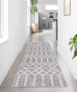 Teppich läufer für Flure Rutschfest und Waschbar, Boho Grau, 60 x 180 cm für Schlafzimmer und Wohnzimmer Kücheläufer