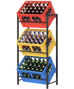 Meatll 3-Getränkekistenregal für Bier, Obst und Gemüse, Tragfähigkeit bis 90KG | Meatll Kistenregal mit 3 Ebenen für Ge
