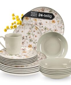 Moritz & Moritz PRIMAVERA Steingut Geschirrset 6 Personen 24-tlg. Modernes verspieltes Design pflegeleicht