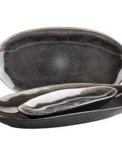 MÄSER 934070 Serie Niara Organic Modernes Plattenset für 4 PersonenVintage Look, 3-Teiliges Platten Set Steinzeug Schwar