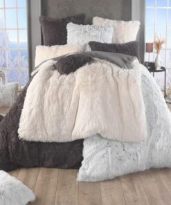 MALIKA Polar Flokati Bettwäsche 135x200 - Kuschelig Warm Anthrazit - Fleece Plüsch Cashmere-Touch Winterbettbezug + 80x8