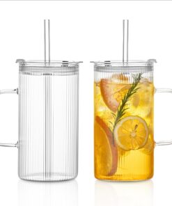 INSETLAN Klare Glasbecher Carbonfree Certified – Große 760ml Henkelbecher – Perfekt für Eiskaffee, Tee und Smoothies – V