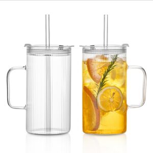 INSETLAN Klare Glasbecher Carbonfree Certified – Große 760ml Henkelbecher – Perfekt für Eiskaffee, Tee und Smoothies – V