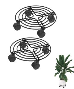 UISEBRT 2 Stück Metall Pflanzenroller, Dekorativ für Innen- und Äußeren Bereich, Abschließbare Rollen, 30 cm Durchmesser
